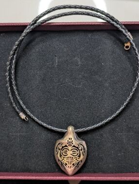 La'celet Jewellry Braided Black Leather Necklace with Sterling Silver Pendant